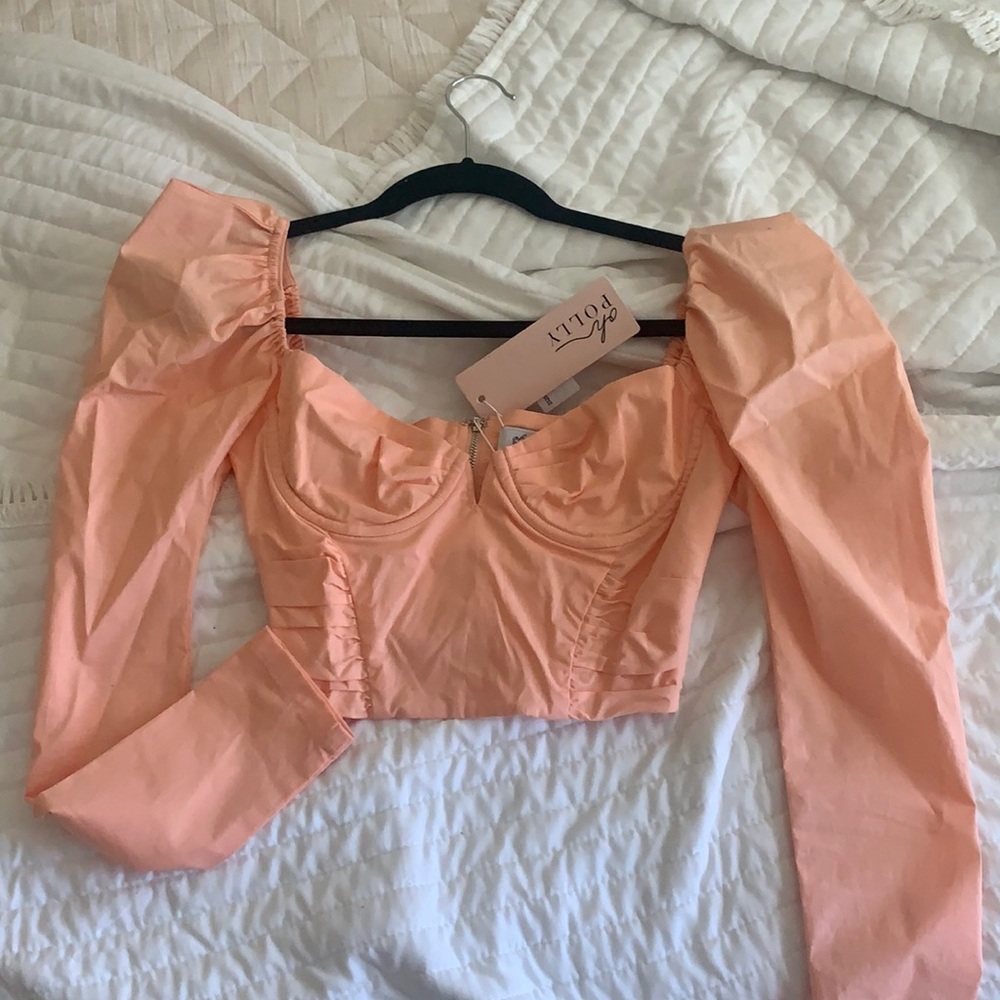 Oh Polly Corset Puff Long Sleeve Top NWT